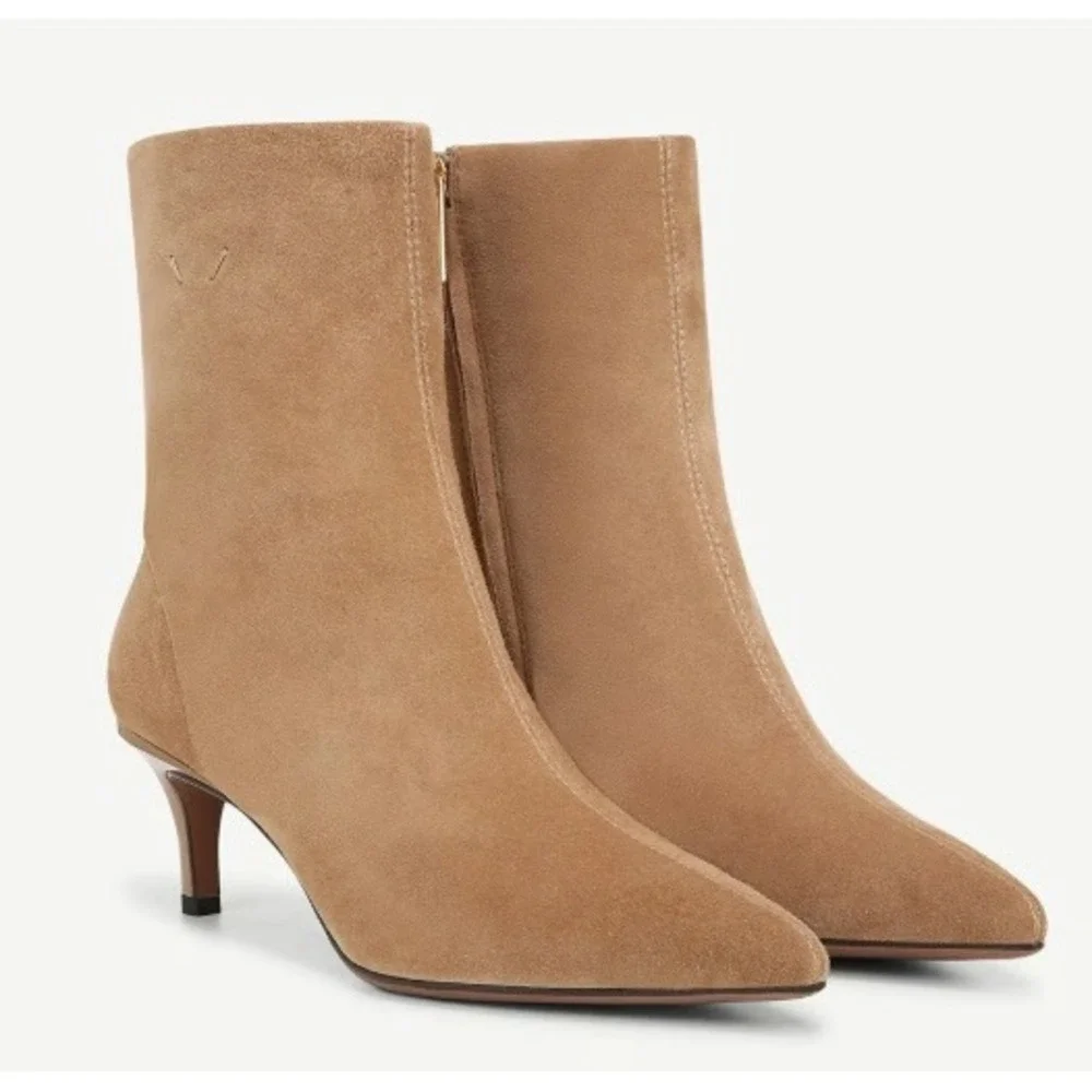 Franco Sarto Buttery Suede Ankle Boots Camel Tan Pointed Toe Dressy Womens 8.5 M
